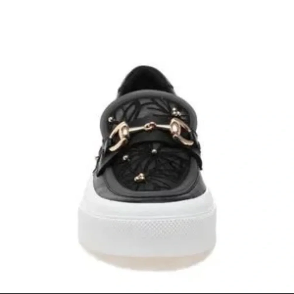 J Slides Black Lace Platform Slip on Sneakers Sz 8 1/2 - Picture 2 of 15